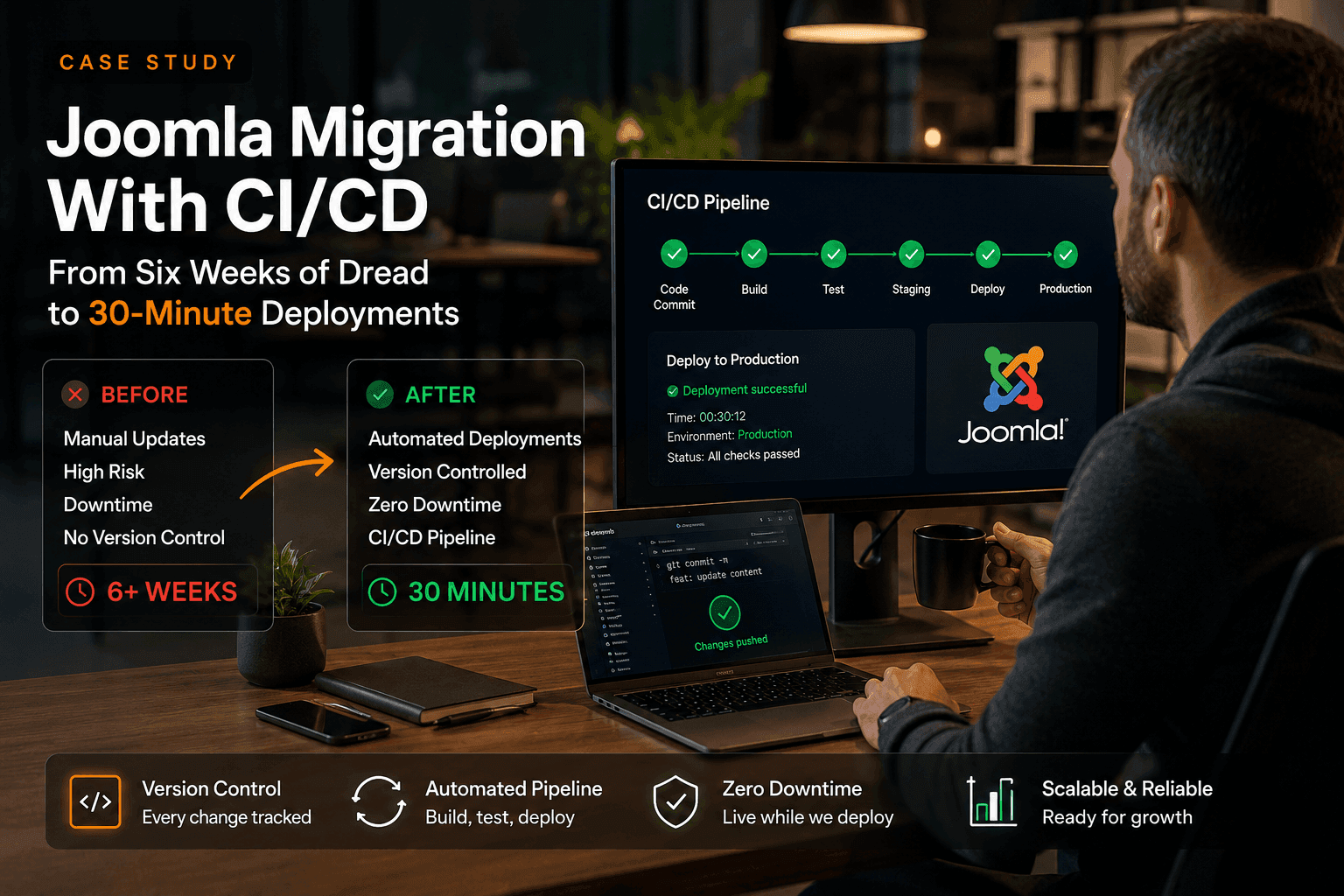 Case Study: Joomla Migration With CI/CD — From Six Weeks of Dread to 30-Minute Deployments